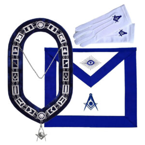 Masonic Blue Lodge Worshipful Master Regalia Set – Apron, Jewel, Gloves & Silver Chain Collar