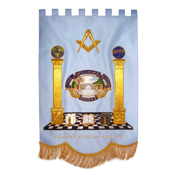 The Willows Lodge Handmade Masonic Banner – Gold Wire Embroidered