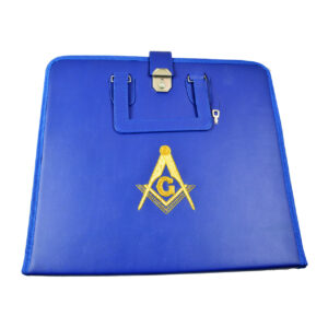 Hand Embroidered Square & Compass Masonic Apron Carrying Case With Handle (Blue)
