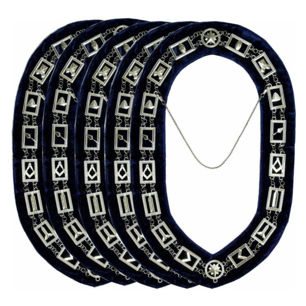 5 PCS Master Mason Chain Collars-Silver Metal with Blue Backing