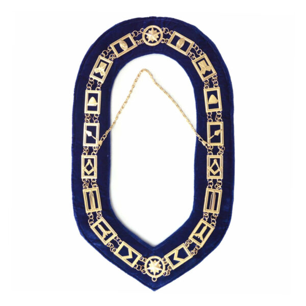 Past Master Chain Collar-Gold Finish With Preventer & Blue Velvet