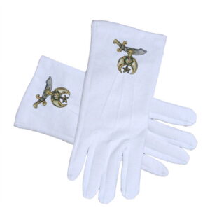 White Cotton Masonic Gloves with Shriner Embroidery | Formal Freemason Regalia for Shriners