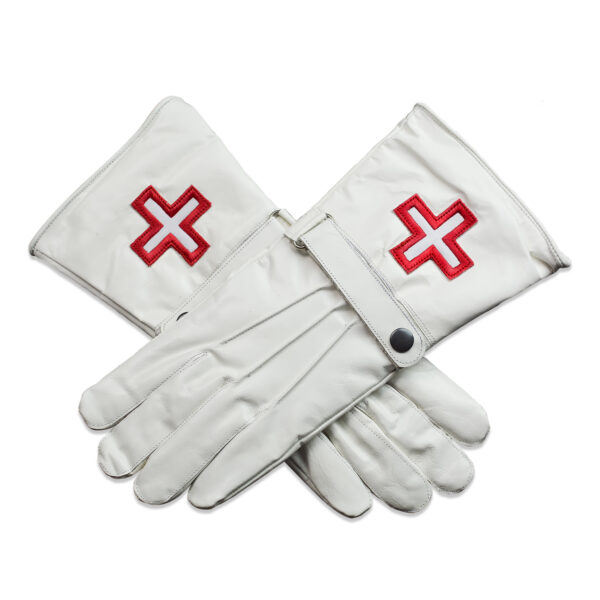 White Knights Templar Leather Gloves with Red Cross