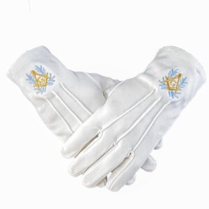 Masonic White Gloves with Square & Compass and Acacia Embroidery