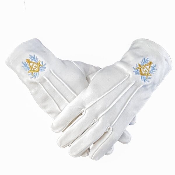 Masonic White Gloves with Square & Compass and Acacia Embroidery