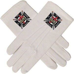 Knights Templar White Cotton Hand-Embroidered Masonic Gloves
