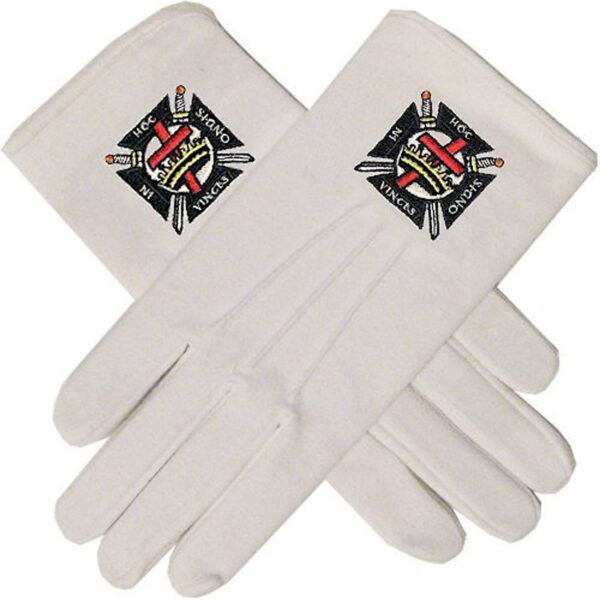 Knights Templar White Cotton Hand-Embroidered Masonic Gloves