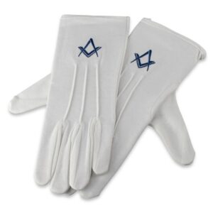 White Cotton Masonic Gloves with Square & Compass Embroidery | Freemason Dress Gloves (Pair)