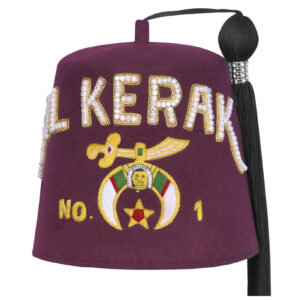 Shriners Fez Hat - Burgundy Wool With Rhinestones & Silk Lettering