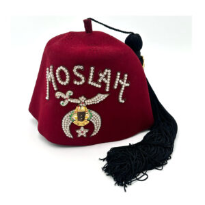 Vintage MOSLAH Shriner Fez-Maroon with Jeweled Tassel Holders